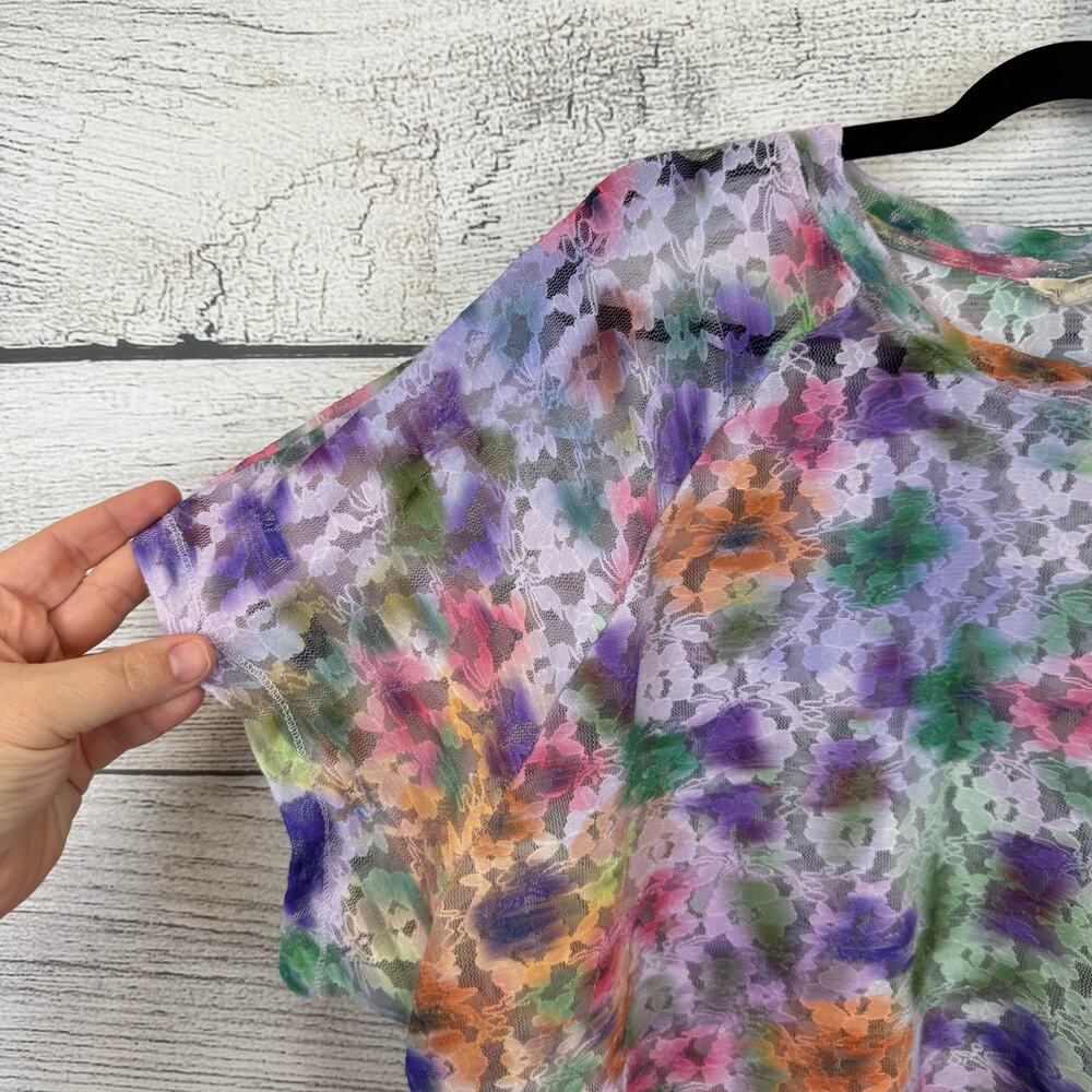 Anthropologie Multicolor Floral Tie-Dye Short Sleeve Blouse - Picture 3 of 8